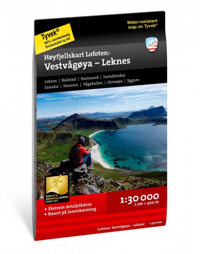 Hoyfjellskart Lofoten: Vestvagoya – Leknes turistická mapa Lofoty 1:30 000