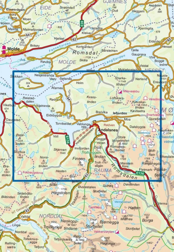 Turistická mapa Romsdalsfjella Nord 1:50 000