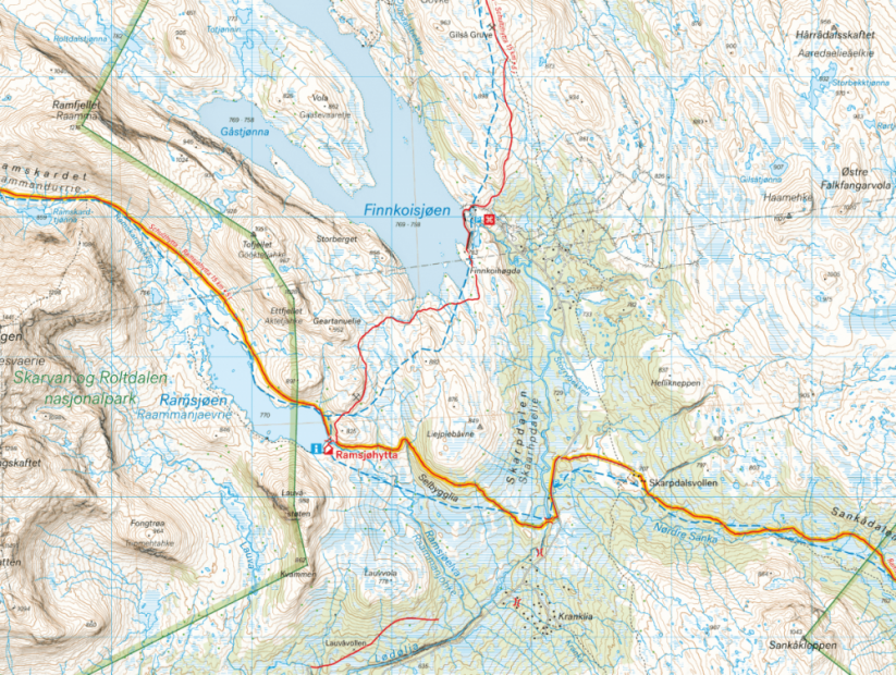Norge pa tversturen 1:50.000 - turistická mapa Stjordal-Sylan