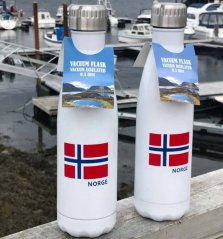 termoska s vlajkou s etiketou