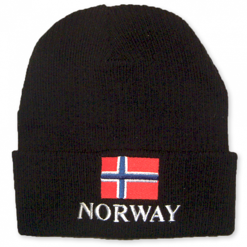 Pletená čepice NORWAY s vlajkou - černá