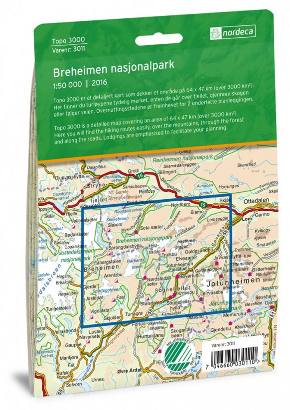 Breheimen nasjonalpark mapa 1:50 000 TOPO 3000