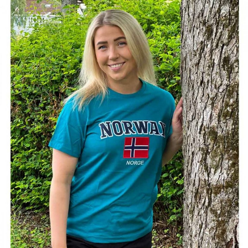 Tričko NORWAY s nášivkou vlajky, petrol