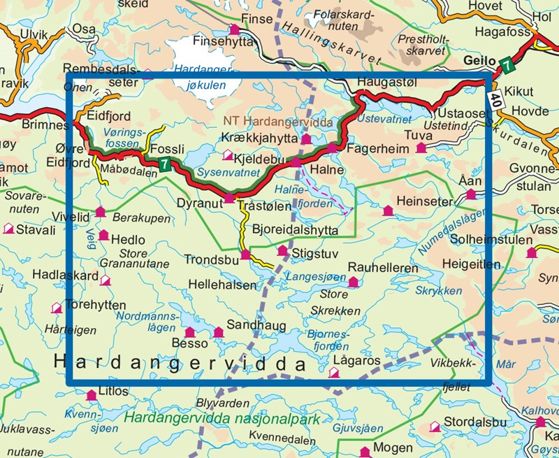 Přehled mapy Hardangervidda