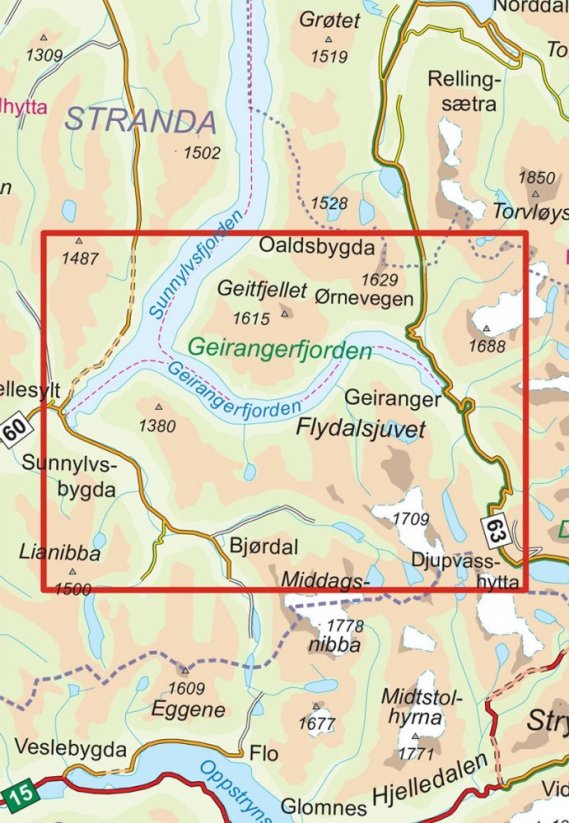 Turistická mapa Geirangerfjorden 1:25 000