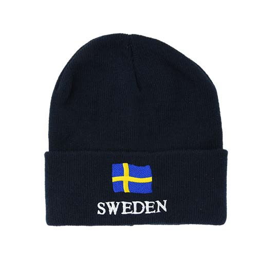 Pletená čepice SWEDEN s vlajkou