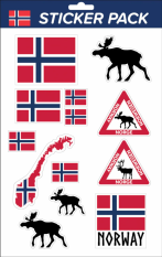 Arch samolepek NORWAY s losem, sobem a vlajkami